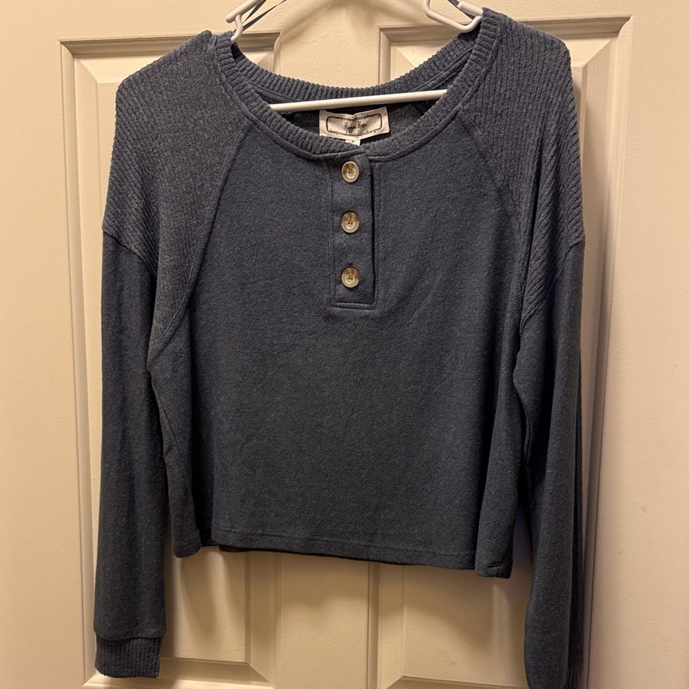 Hippie Rose Blue Long Sleeve Crop Top